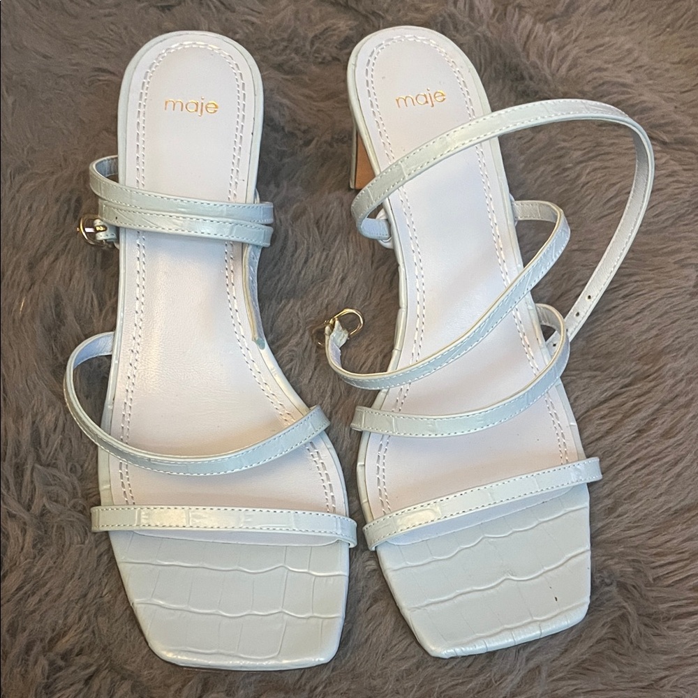 Maje Light Blue Croc-Embossed Sandals